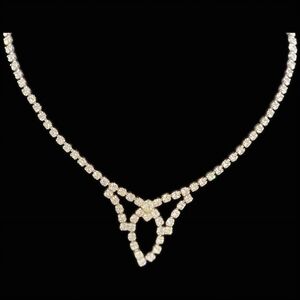 Vintage Rhinestone Heart Drop Necklace Sparkly Silver Tone